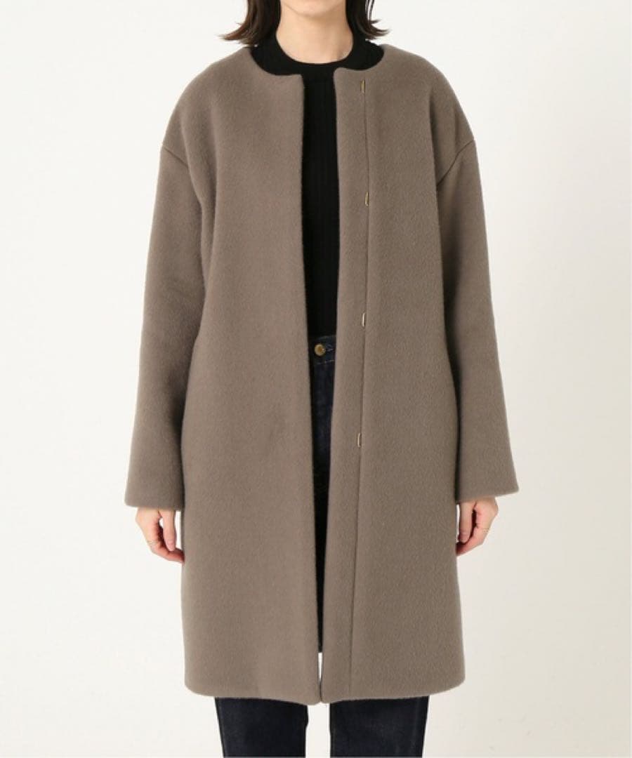 【美品】IENA ラムウールノーカラーコート　38 グレージュ