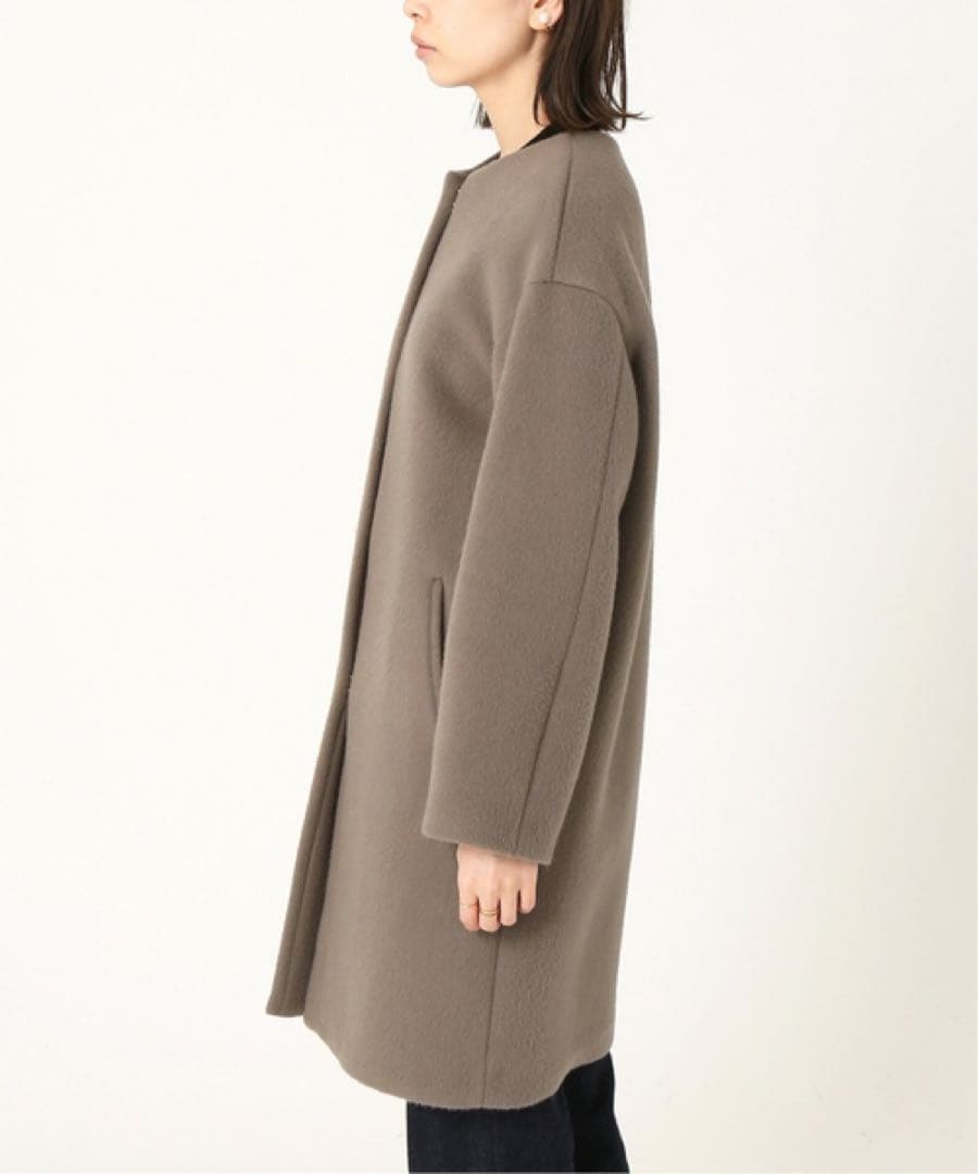 【美品】IENA ラムウールノーカラーコート　38 グレージュ