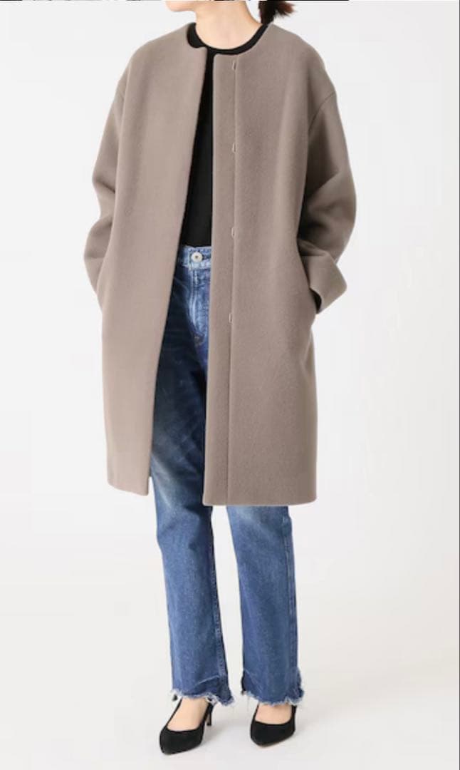 【美品】IENA ラムウールノーカラーコート　38 グレージュ