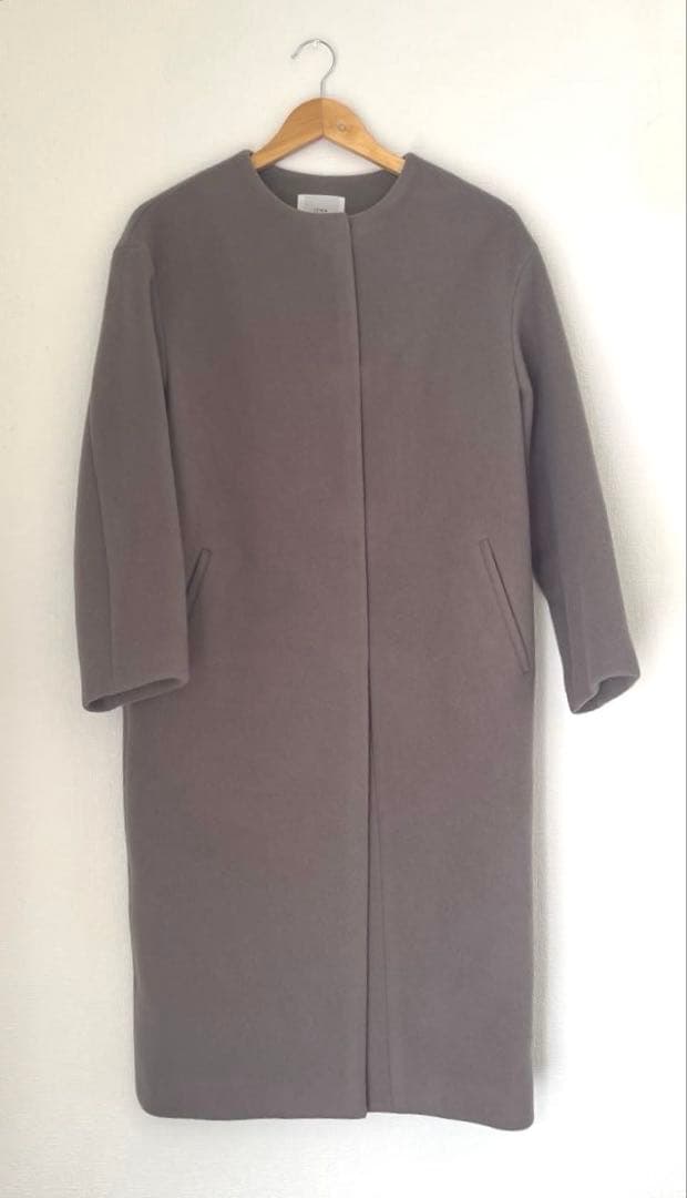 【美品】IENA ラムウールノーカラーコート　38 グレージュ