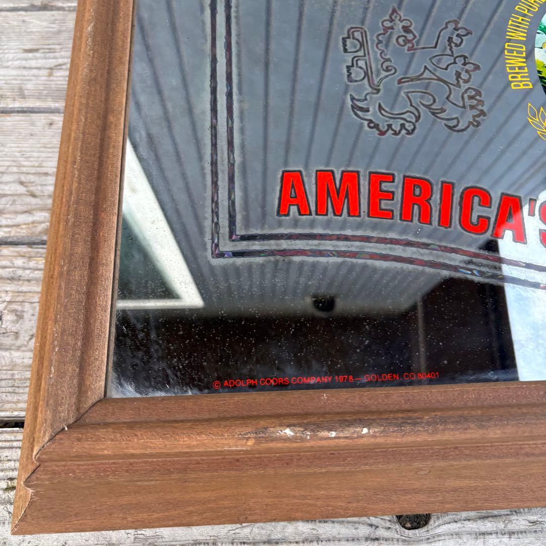 Coorsクアーズ ライトビール 木製枠パブミラー 照明付きミラーサイン 看板