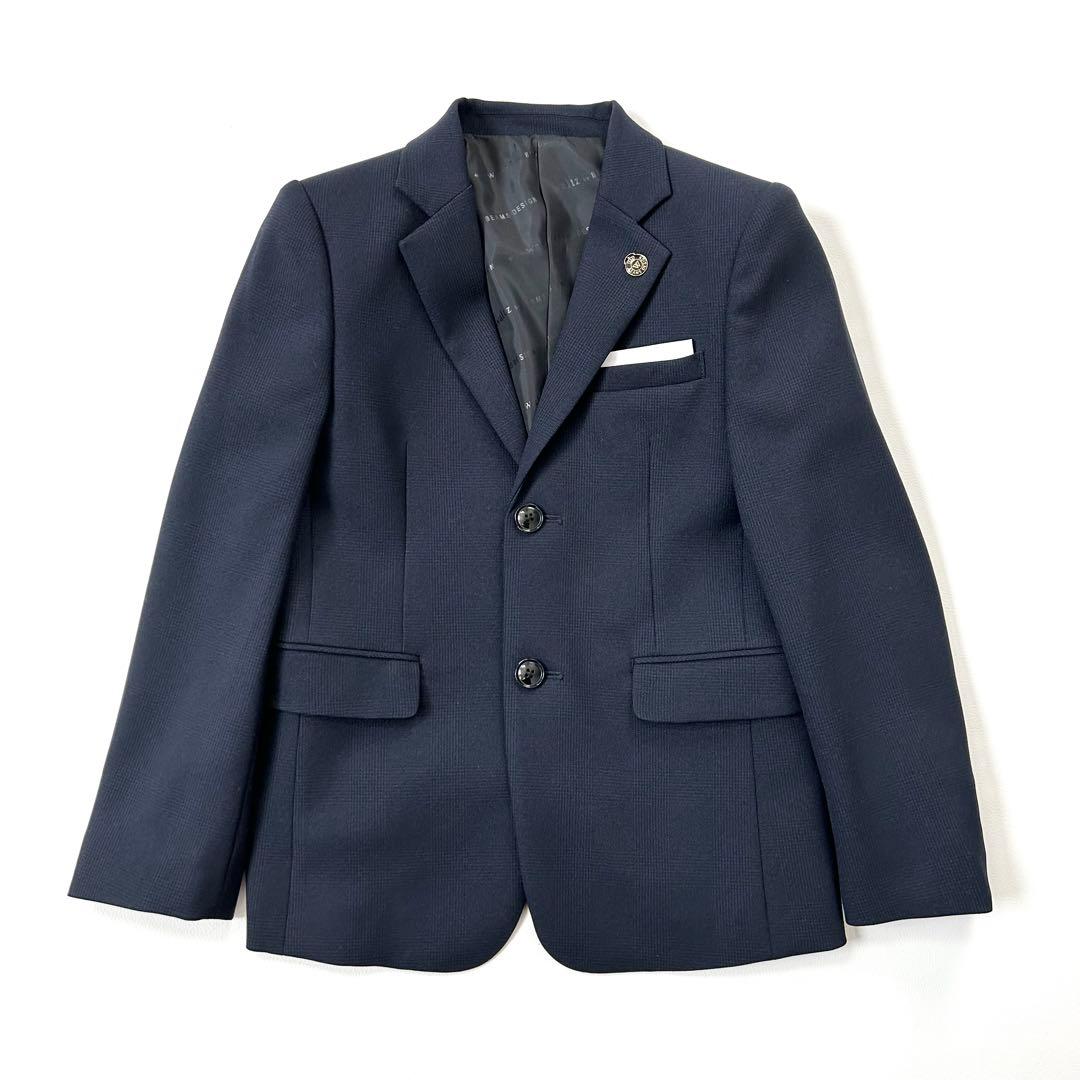 1229y美品 ビームス 男の子スーツ4点セット チェック 紺 140