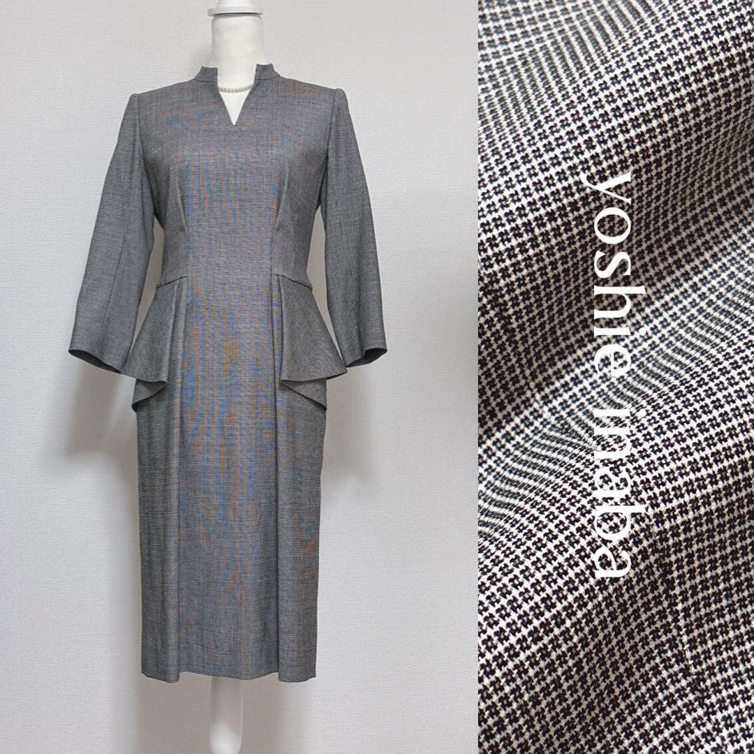 美品✨希少yoshie inaba カシミヤ混ペプラム スーツドレス ロング