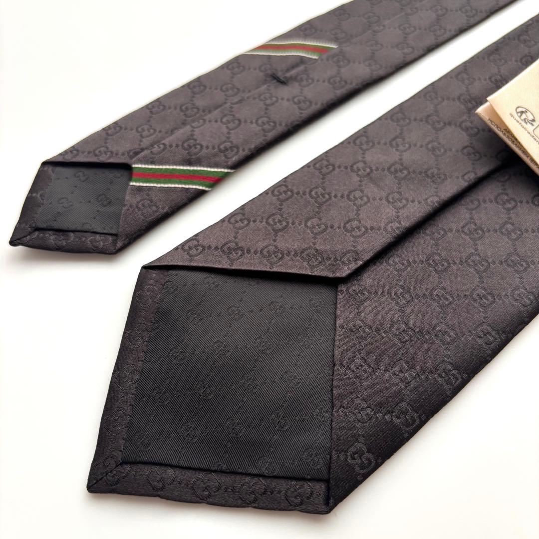 ꧁新品未使用꧂ グッチ ネクタイ GG柄 シェリーライン 現行タグ ブラック