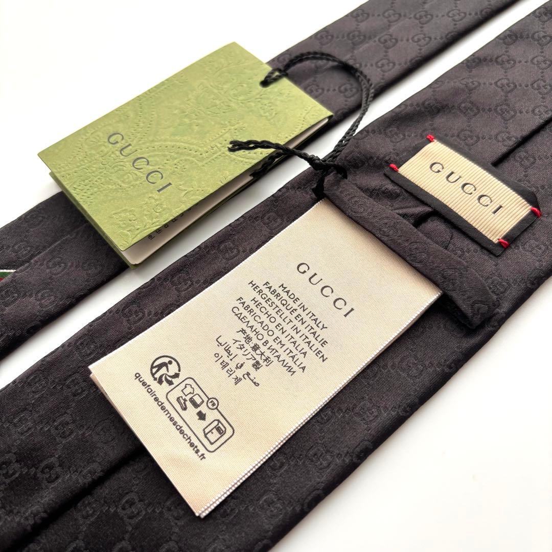 ꧁新品未使用꧂ グッチ ネクタイ GG柄 シェリーライン 現行タグ ブラック