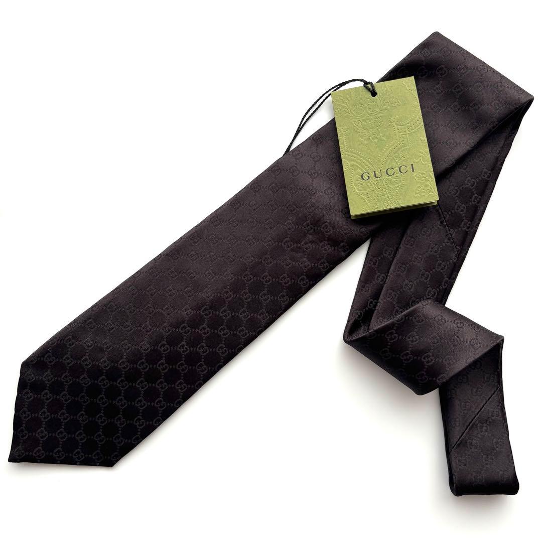 ꧁新品未使用꧂ グッチ ネクタイ GG柄 シェリーライン 現行タグ ブラック