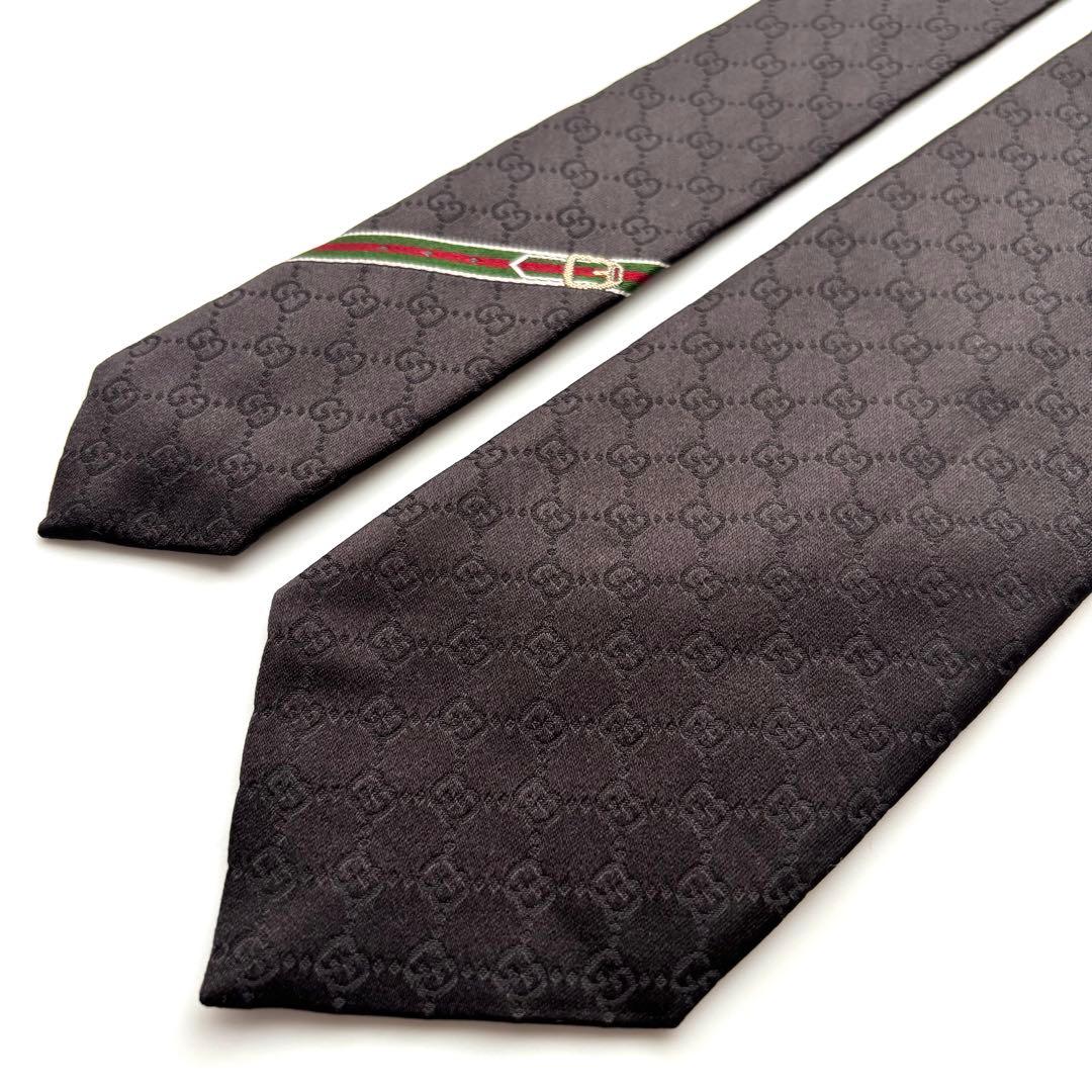 ꧁新品未使用꧂ グッチ ネクタイ GG柄 シェリーライン 現行タグ ブラック
