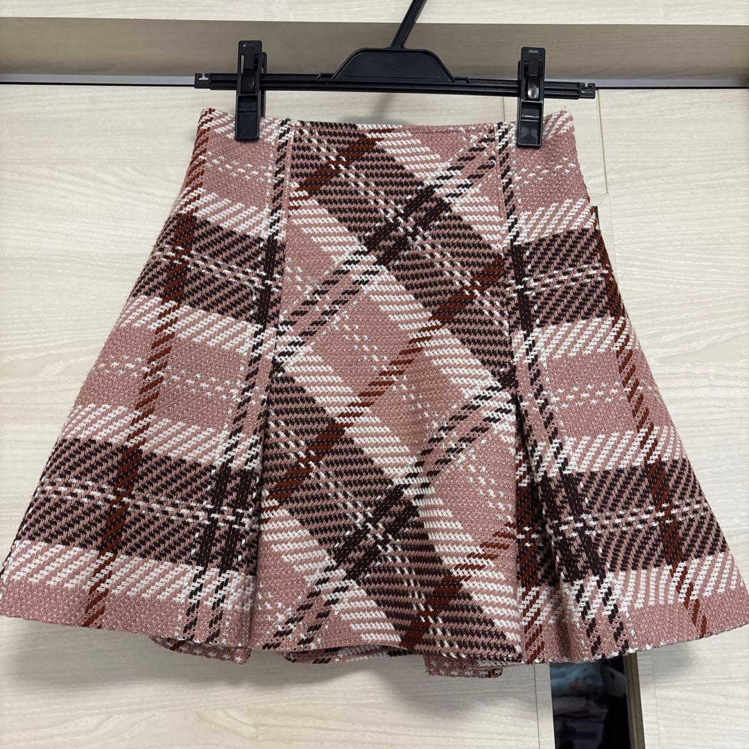 SNIDEL ロービングチェックミニスカート サイズ0 ピンク スナイデル