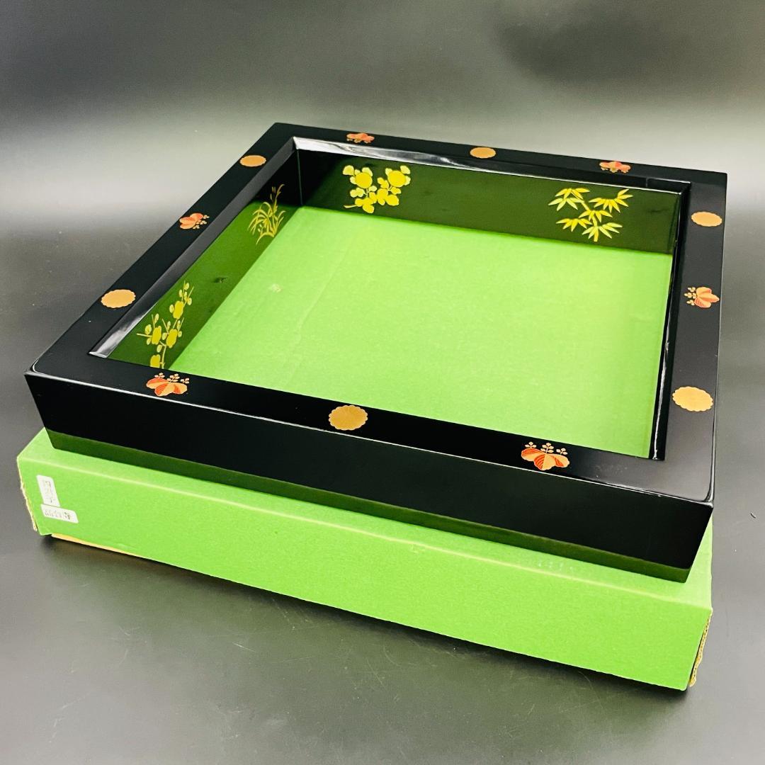 【未使用保管品】高台寺蒔絵 四君子文 黒塗 炉縁 茶道具 箱付き