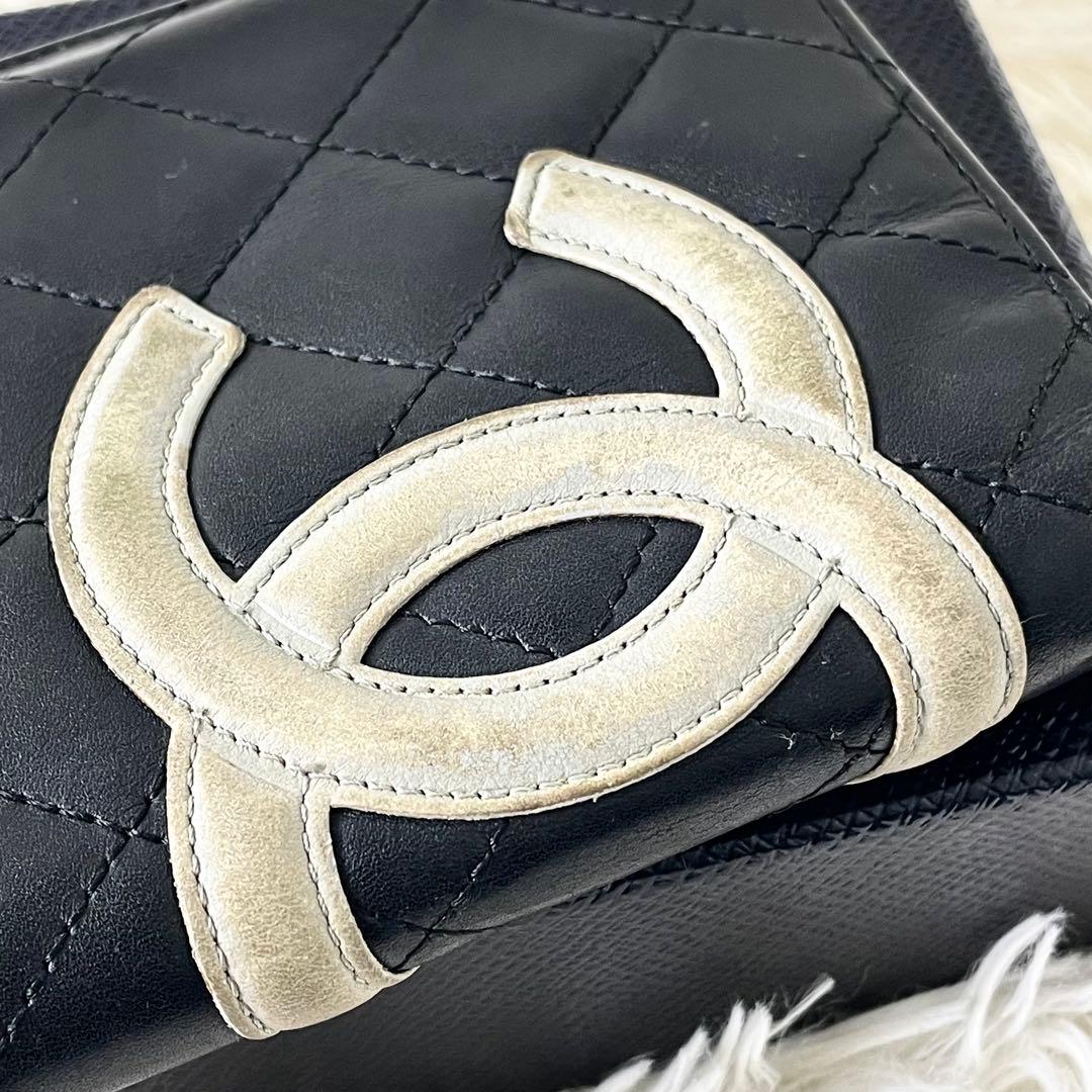 シャネル　CHANEL カンボンライン　長財布　折り財布　レザー　ブラック　黒