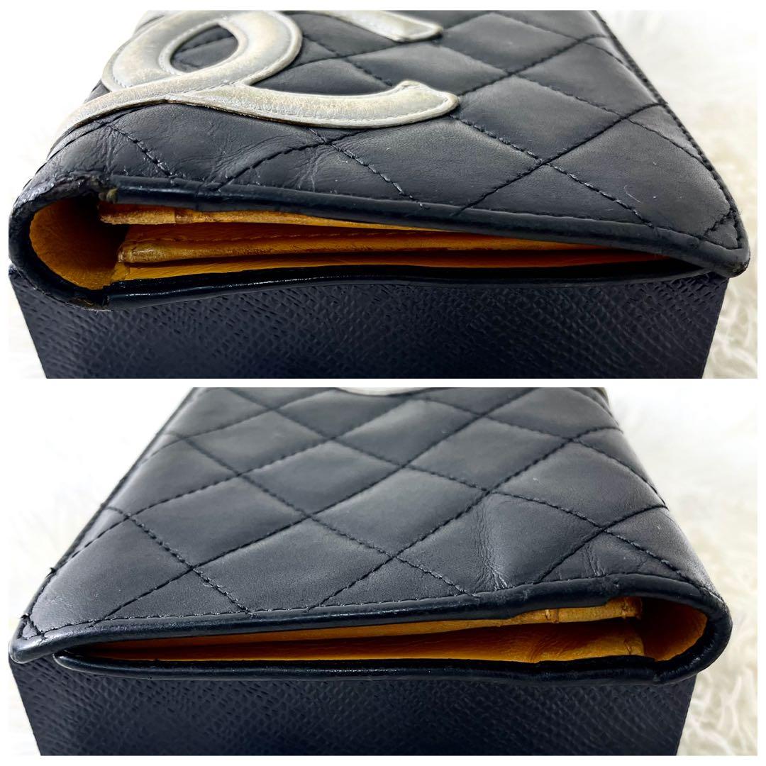シャネル　CHANEL カンボンライン　長財布　折り財布　レザー　ブラック　黒