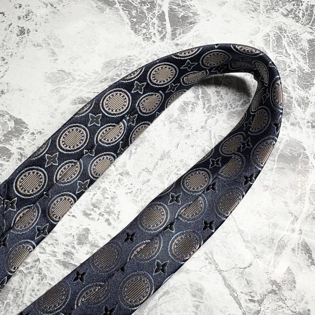 ✨未使用級✨ ルイヴィトン 幾何学模様 モノグラム 濃紺 高級 光沢 ネクタイ
