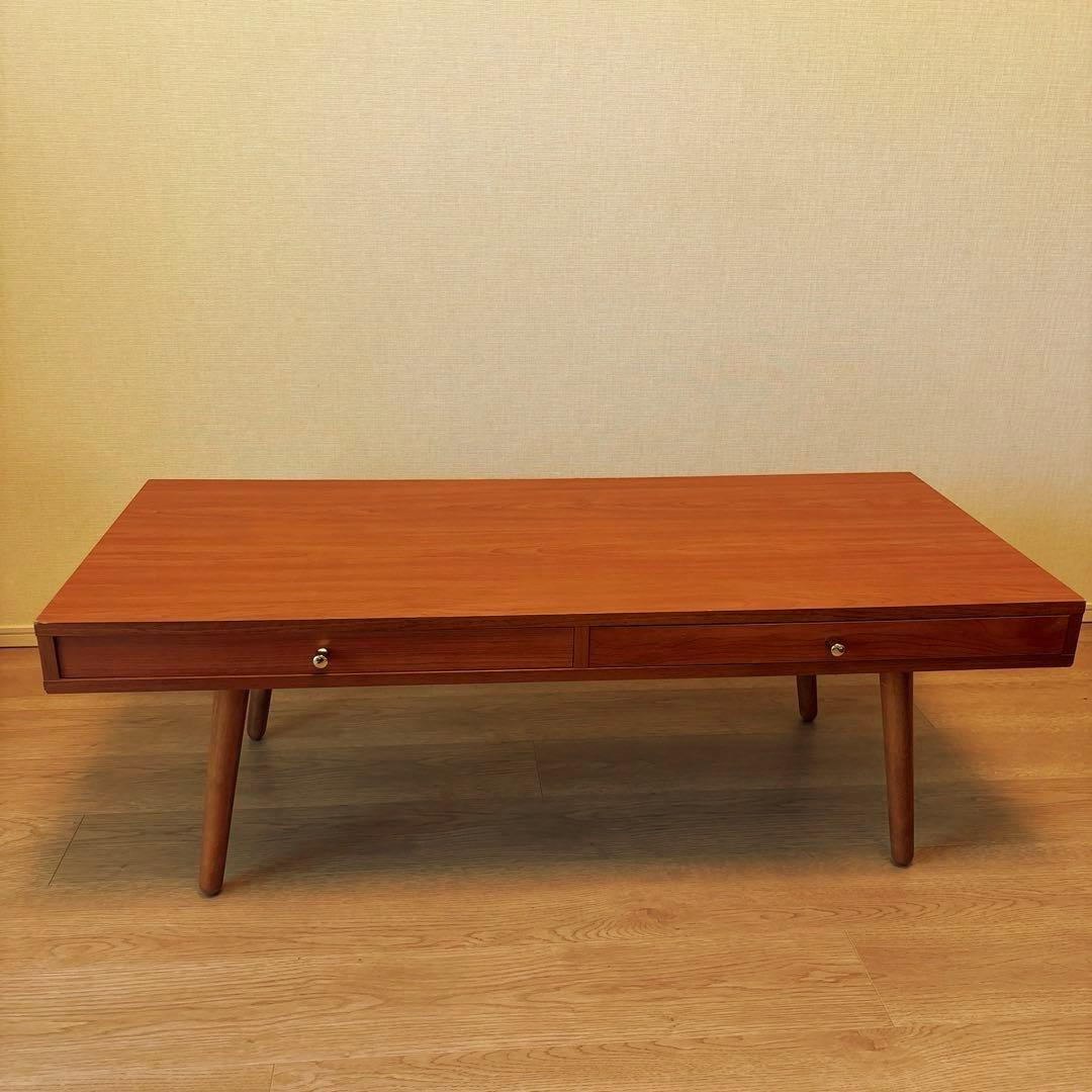 ブラウン木製センターテーブル 引き出し付き