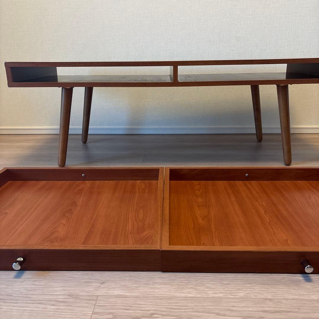 ブラウン木製センターテーブル 引き出し付き