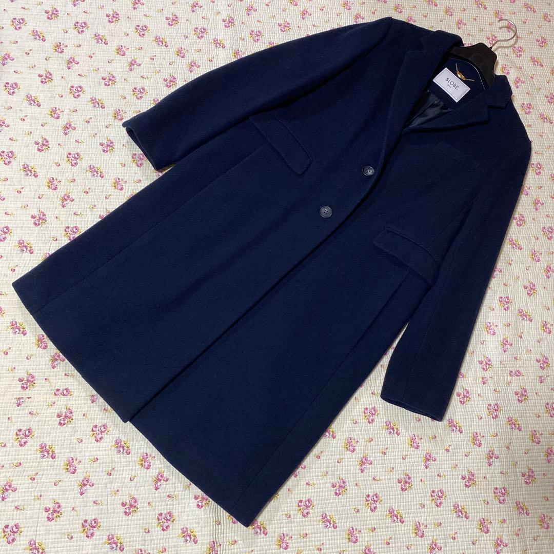 スローブイエナ 40 ロングコート ウール 濃紺 ネイビー DMW