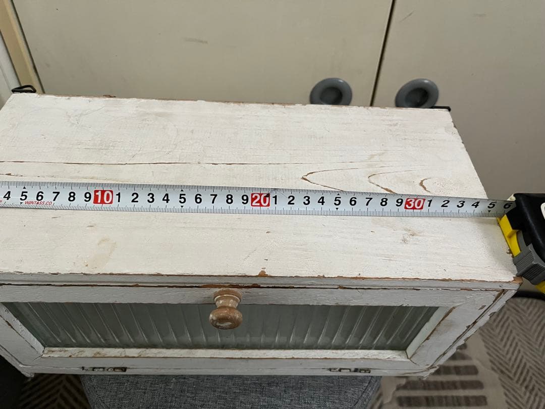 骨董市購入ホワイト木製ガラスケース シャビーアンティーク