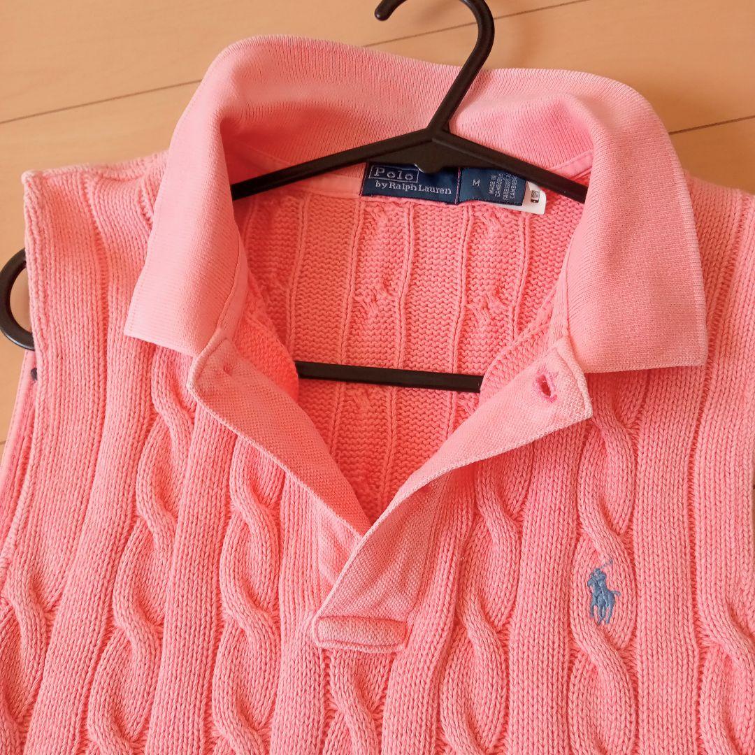 【即発送】ラルフローレン ノースリーブ ポロシャツ ニット ケーブル編み ピンク