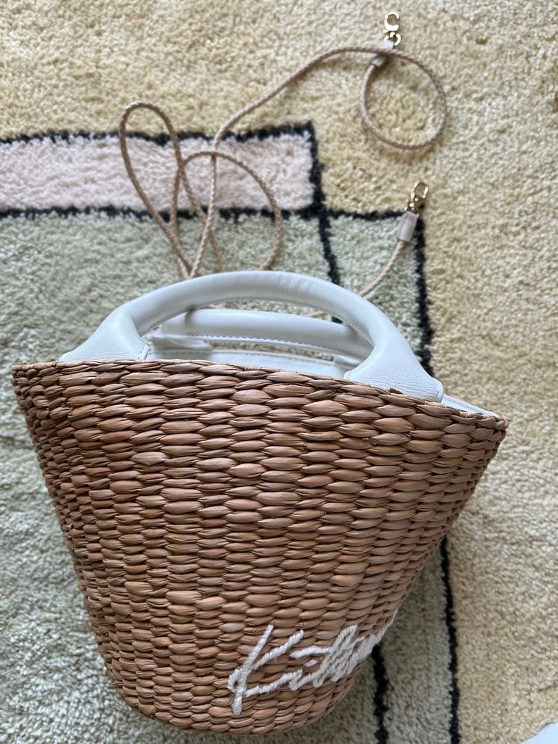 かおるこ様用　キタムラ　ベージュ かごバッグ ホワイトハンドル