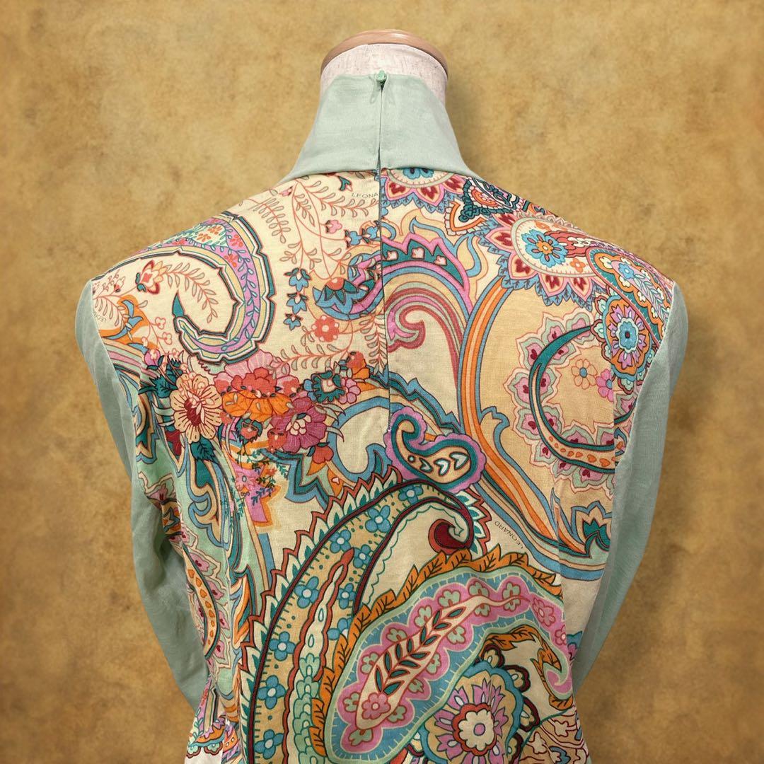 【時巡る】LEONARD カットソー ハイネック　ペイズリー柄 薄緑系　華やか