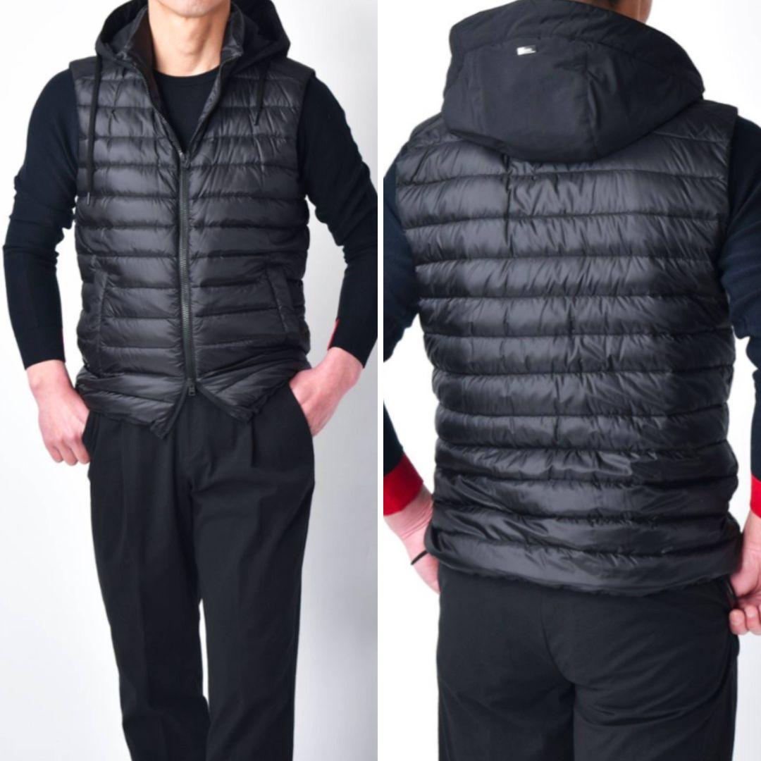HERNO ヘルノ ダウンベスト フード付 ブラック メンズ 50