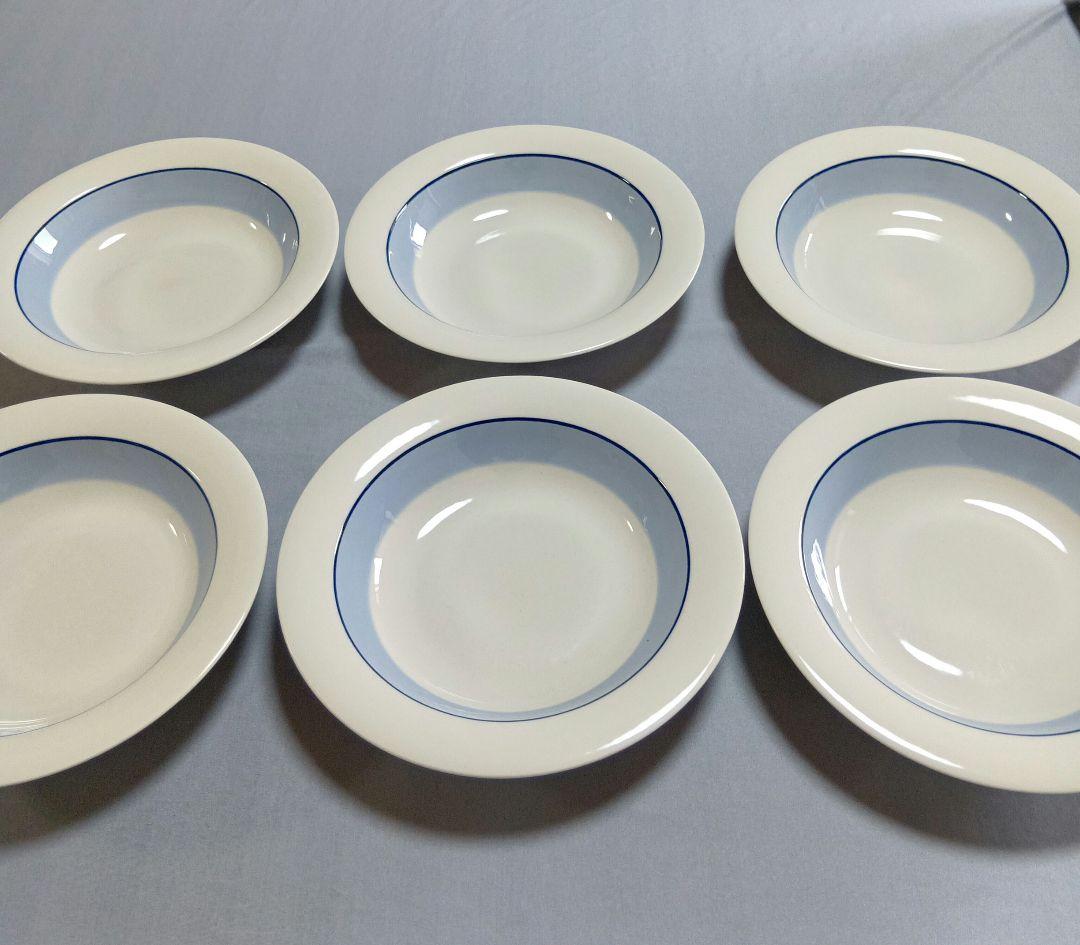 アラビアARABIAホワイトとブルーのスープ皿6枚セット