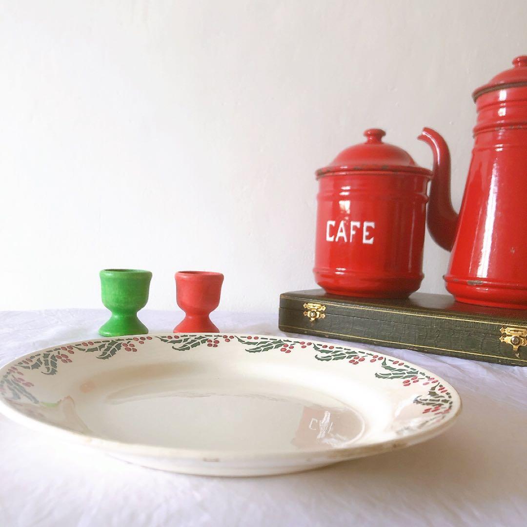 クレイユエモントロー HOUX 柊柄　平皿 A フランスアンティーク食器