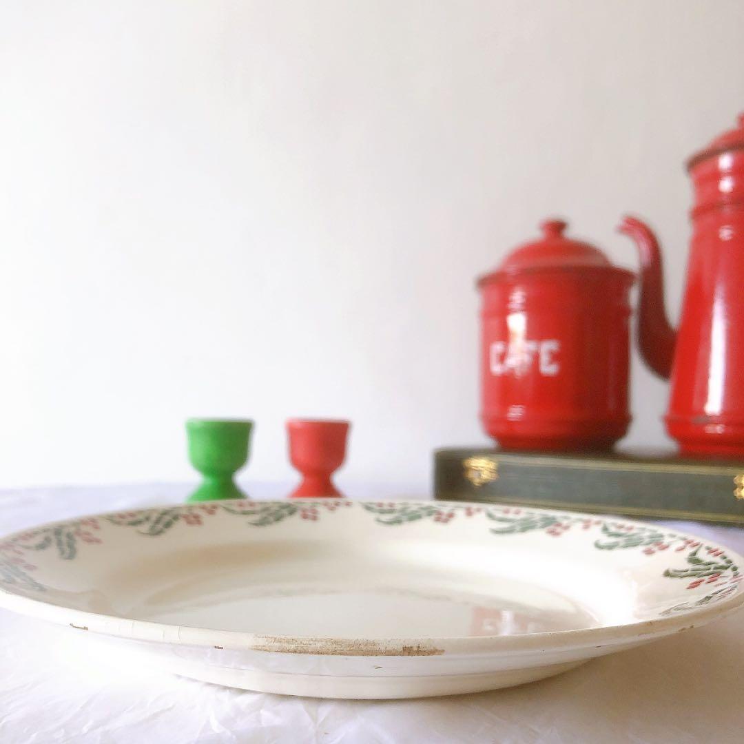 クレイユエモントロー HOUX 柊柄　平皿 A フランスアンティーク食器