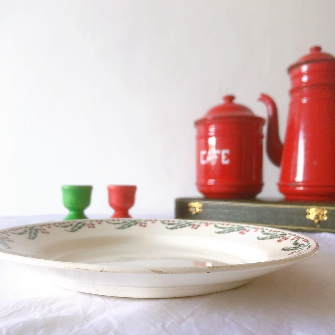 クレイユエモントロー HOUX 柊柄　平皿 A フランスアンティーク食器