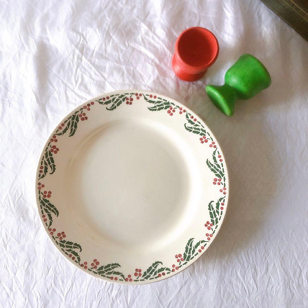 クレイユエモントロー HOUX 柊柄　平皿 A フランスアンティーク食器