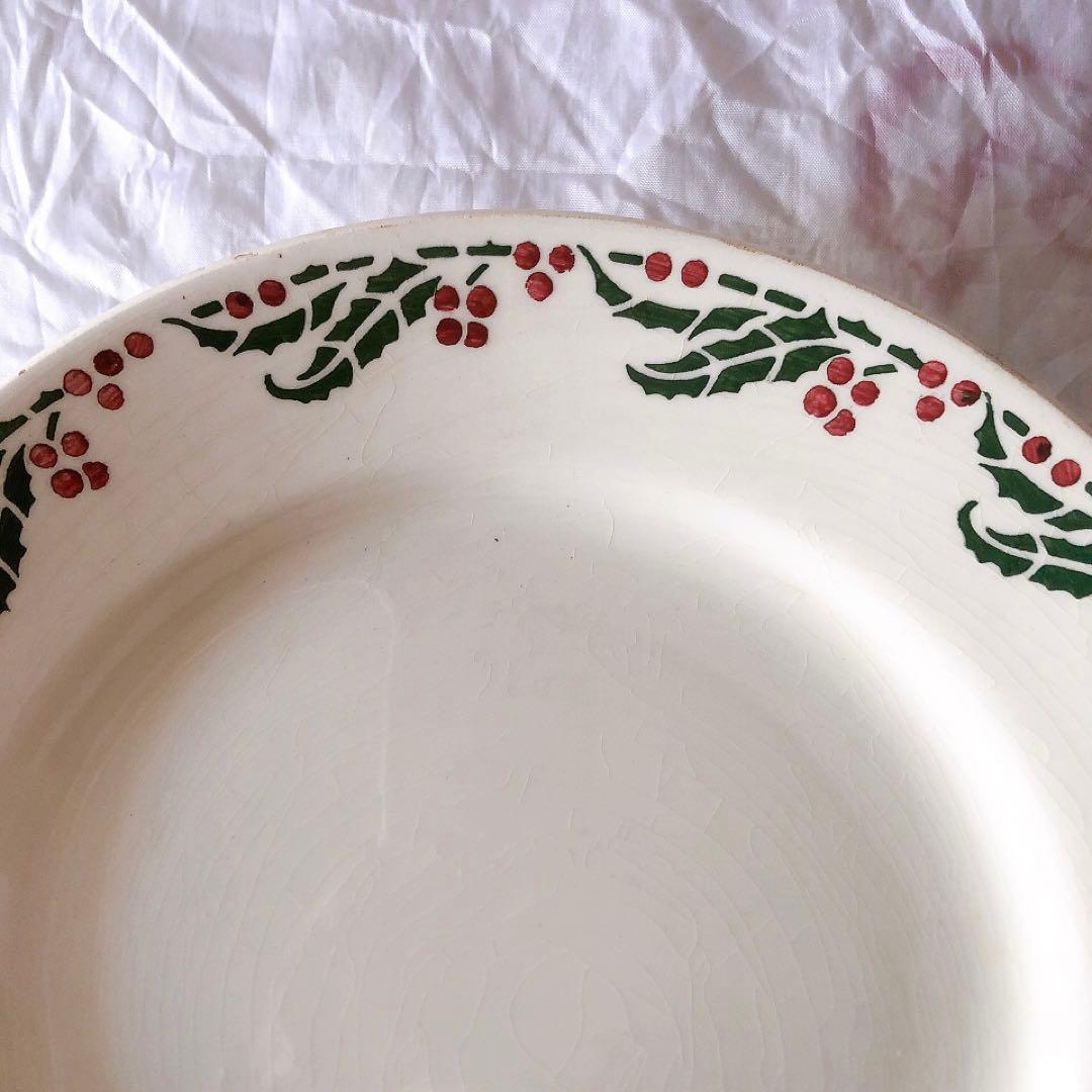 クレイユエモントロー HOUX 柊柄　平皿 A フランスアンティーク食器