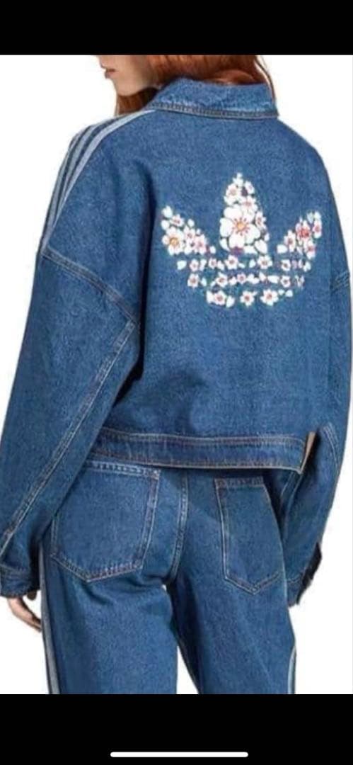 adidas 花柄　刺繍 デニムジャケット