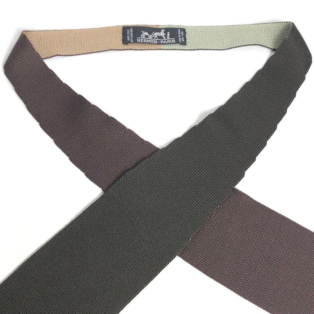 【美品】HERMES エルメス ネクタイ ニットタイ 4WAY キャトルタン 茶