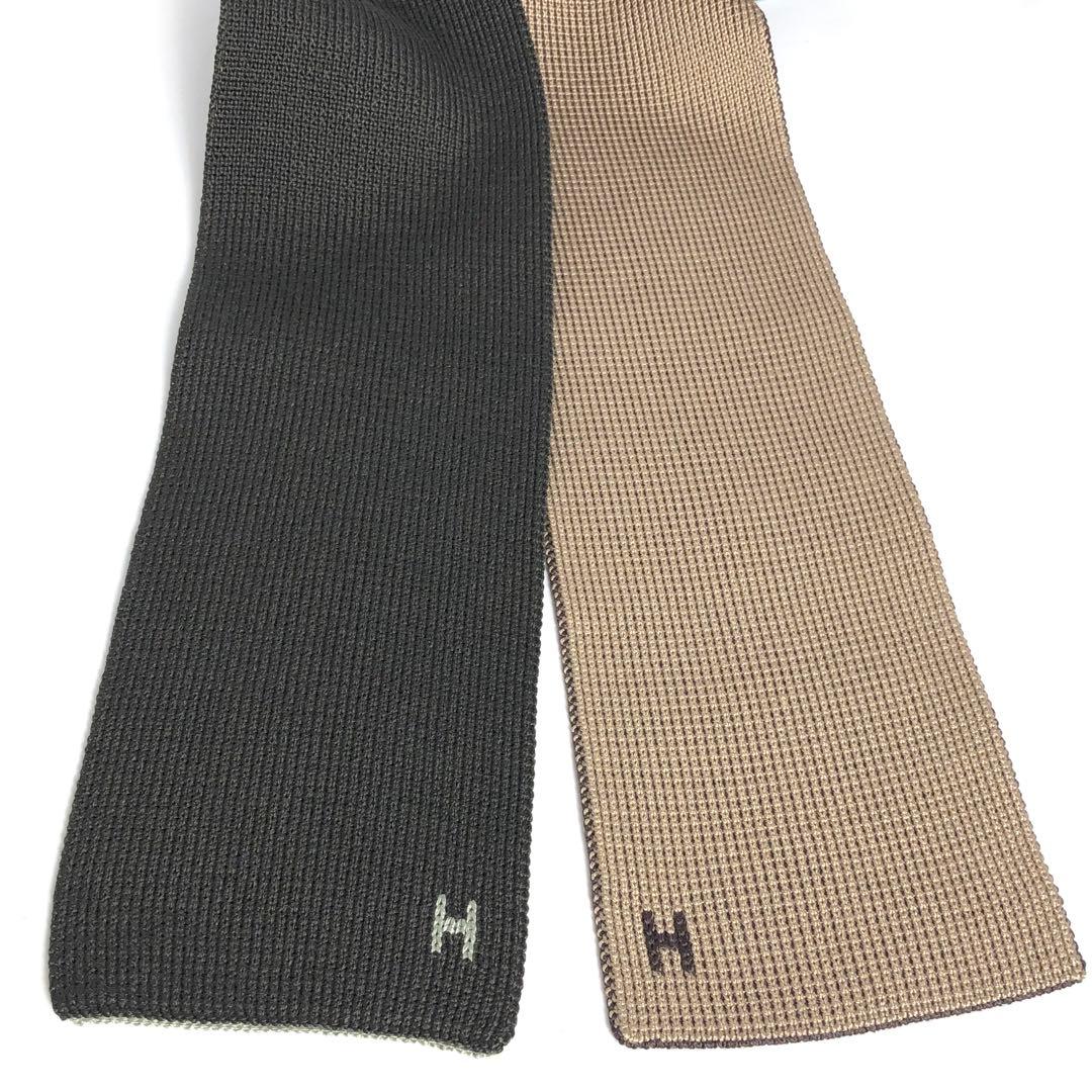 【美品】HERMES エルメス ネクタイ ニットタイ 4WAY キャトルタン 茶
