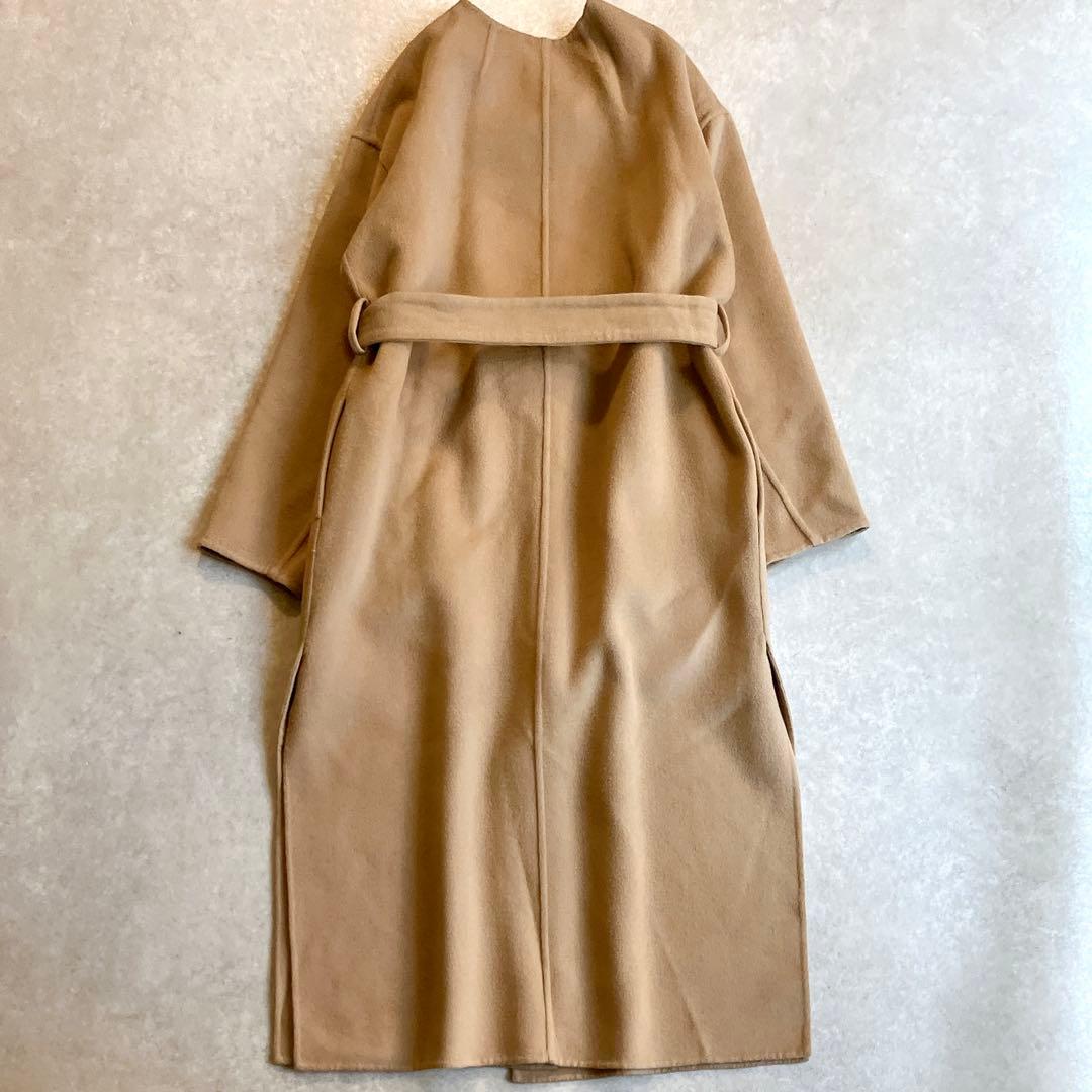 美品 エストネーション ストール付ウールダブルフェイスロングコート キャメル