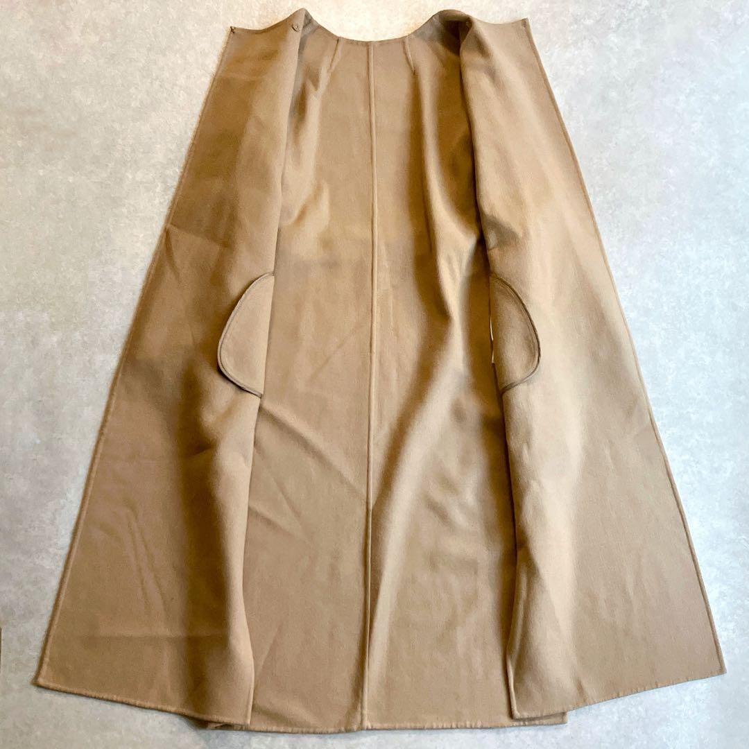 美品 エストネーション ストール付ウールダブルフェイスロングコート キャメル