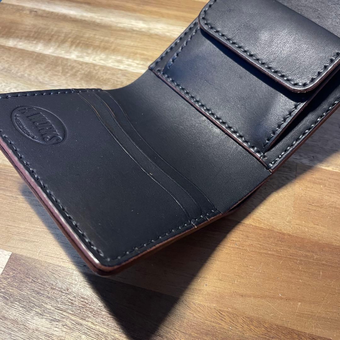 ショートトラッカーウォレット　栃木レザー　オイルレザー　茶芯　丘染めブラック