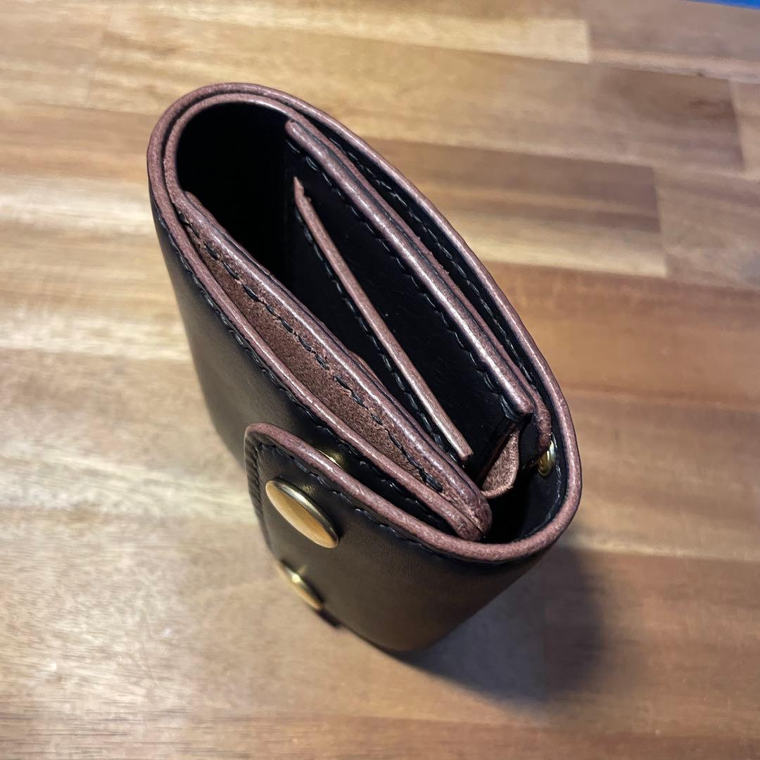 ショートトラッカーウォレット　栃木レザー　オイルレザー　茶芯　丘染めブラック