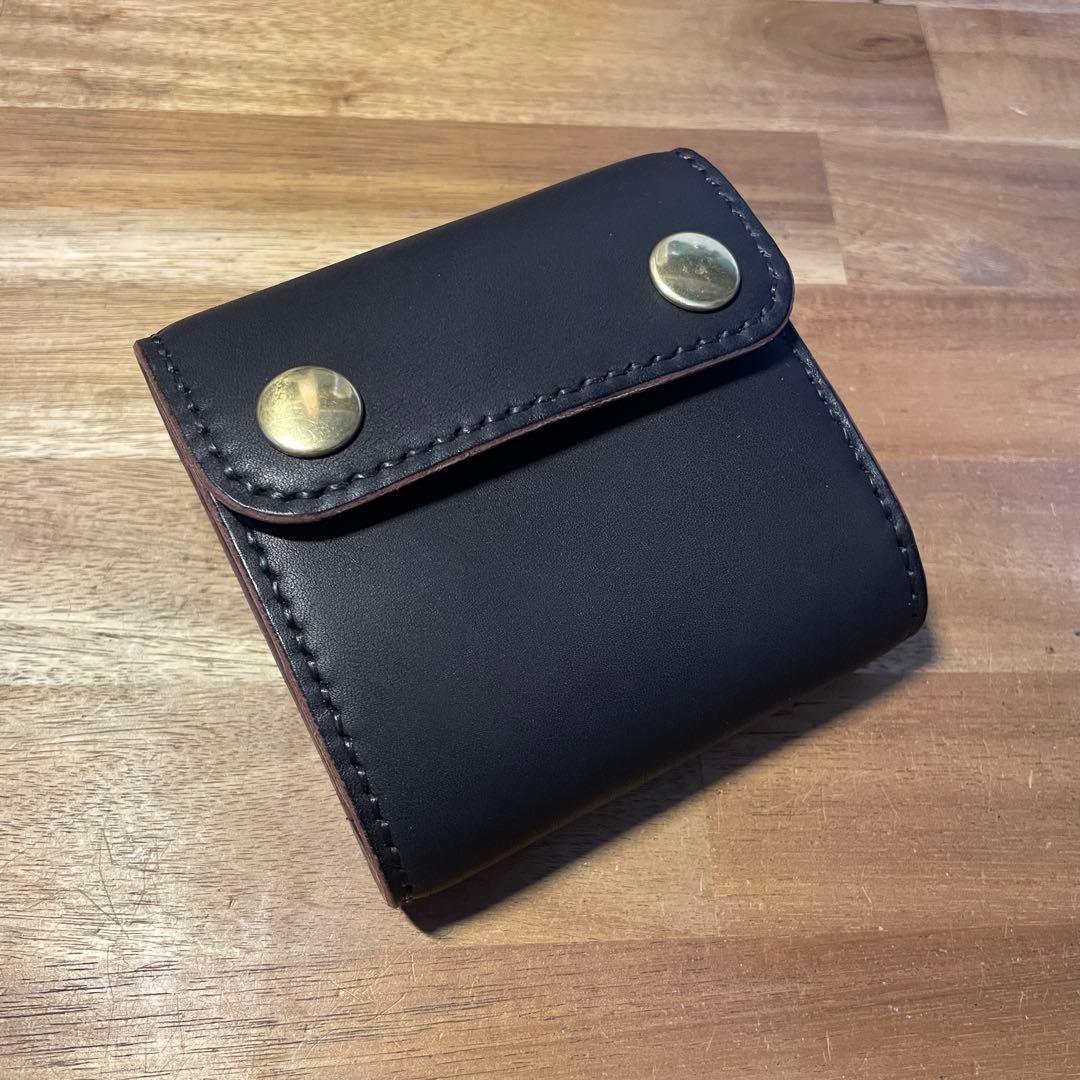 ショートトラッカーウォレット　栃木レザー　オイルレザー　茶芯　丘染めブラック