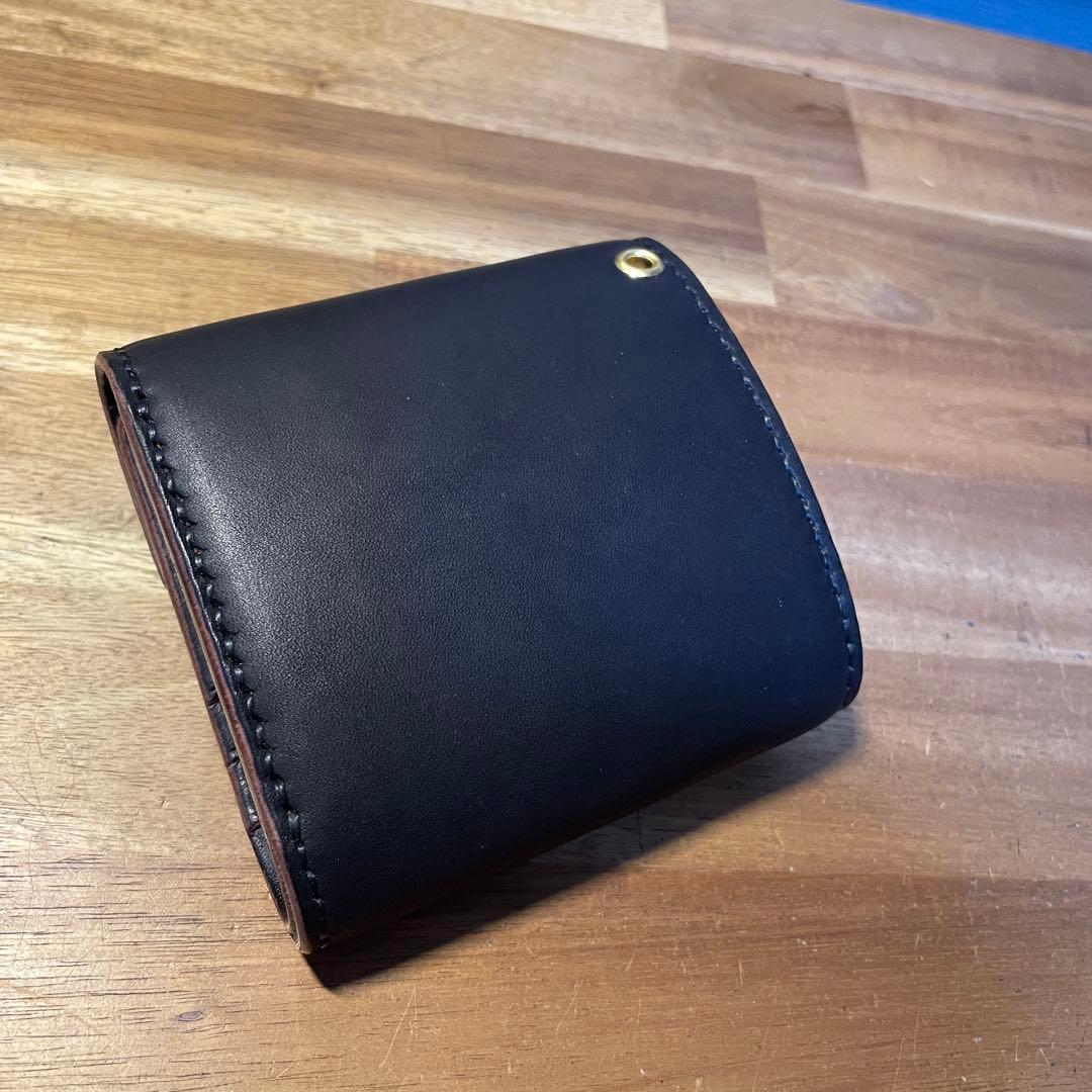 ショートトラッカーウォレット　栃木レザー　オイルレザー　茶芯　丘染めブラック