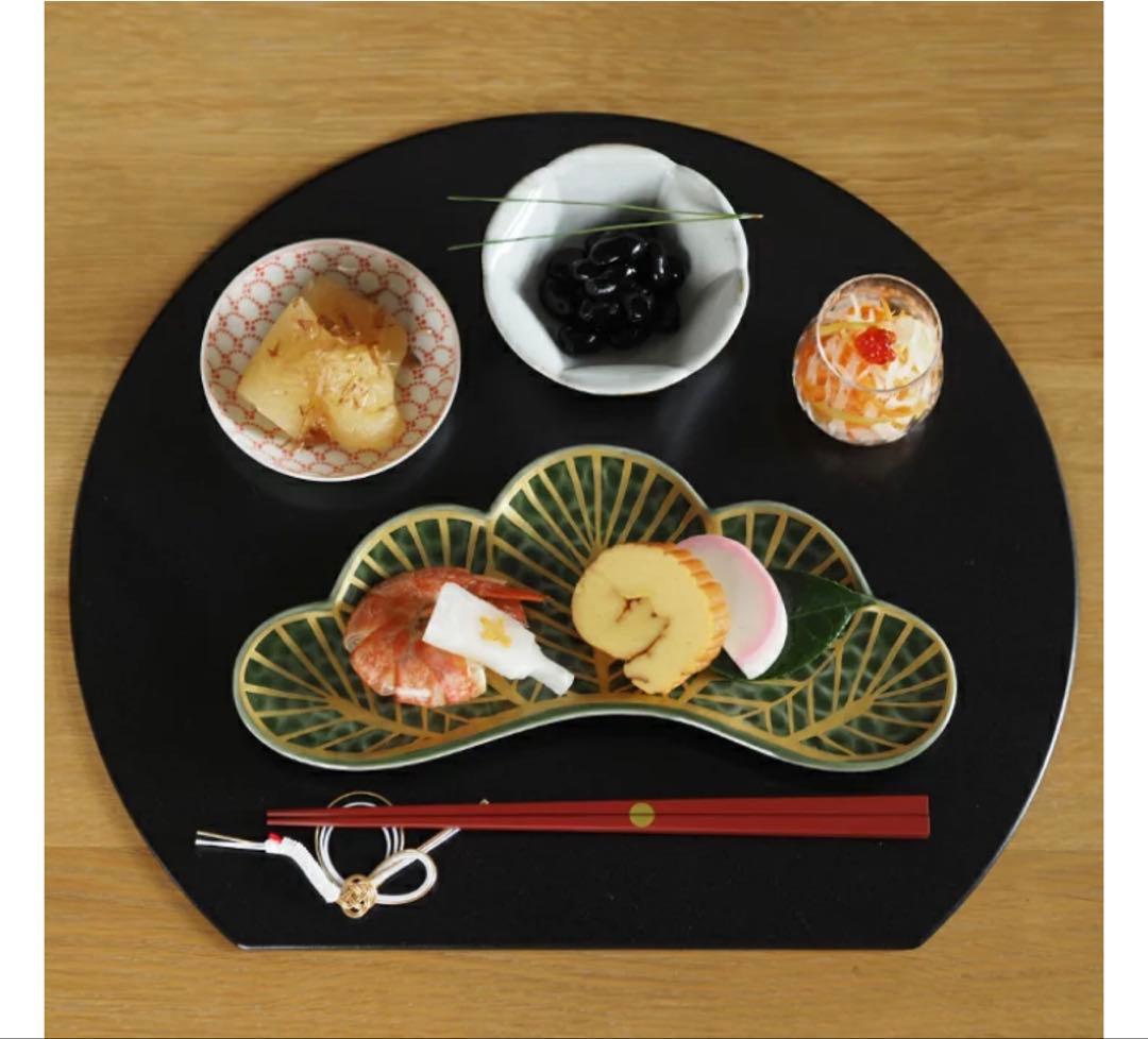 coccoご依頼品　有田焼　幸楽窯　錦金松葉形前菜皿　茶緑金　6点セット