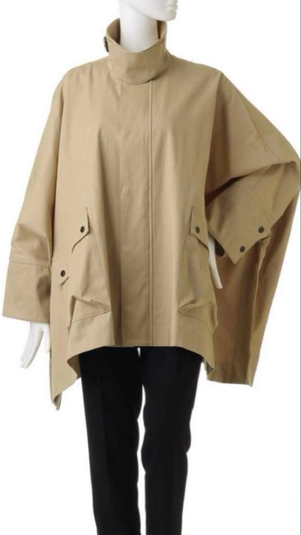 【美品】イレーヴ　ハイカウントコットンギャバジンポンチョ　サイズF ベージュ