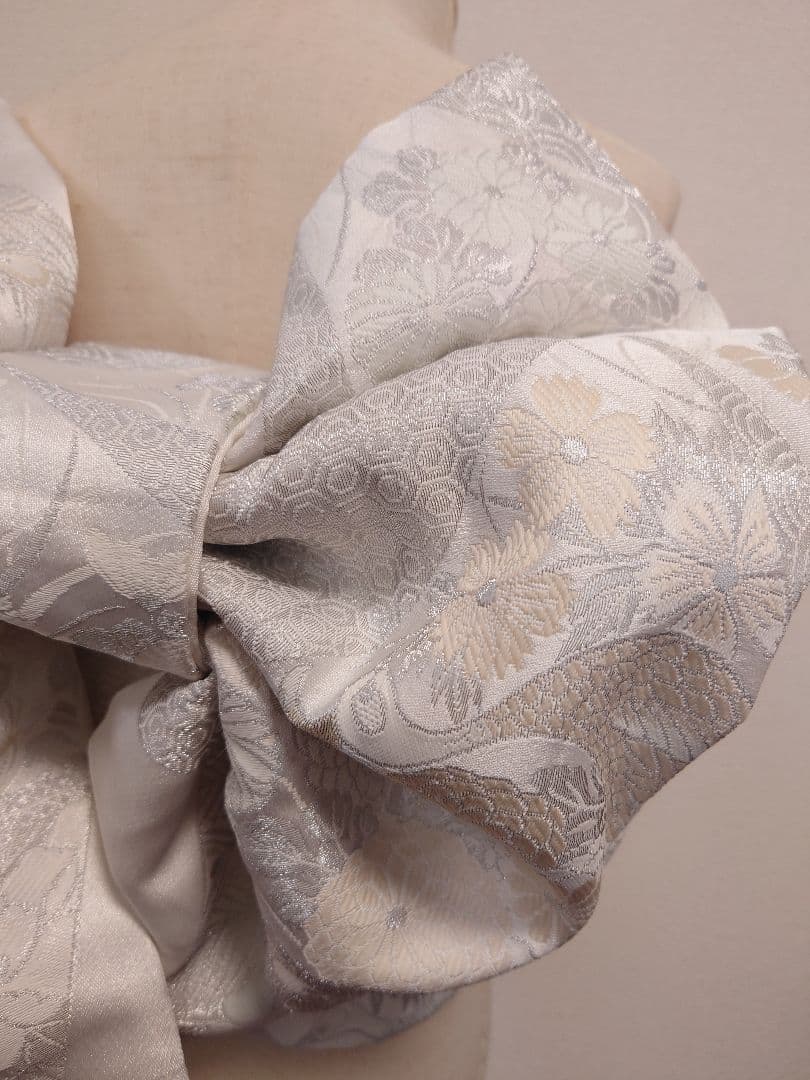 七五三　ハーフ成人式　ジュニア帯　大人用袋帯からの作り帯　1点物　銀白系