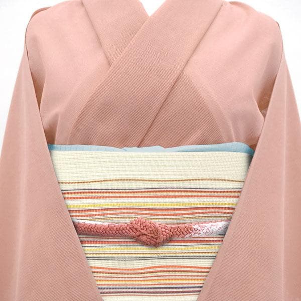 名古屋帯 八寸 本場筑前博多織 博多織 夏物 夏 よろけ縞 新古品 kp2111