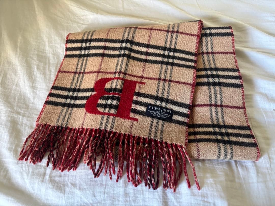 Burberry リバーシブル チェック　マフラー　赤　バーバリー　カシミヤ混