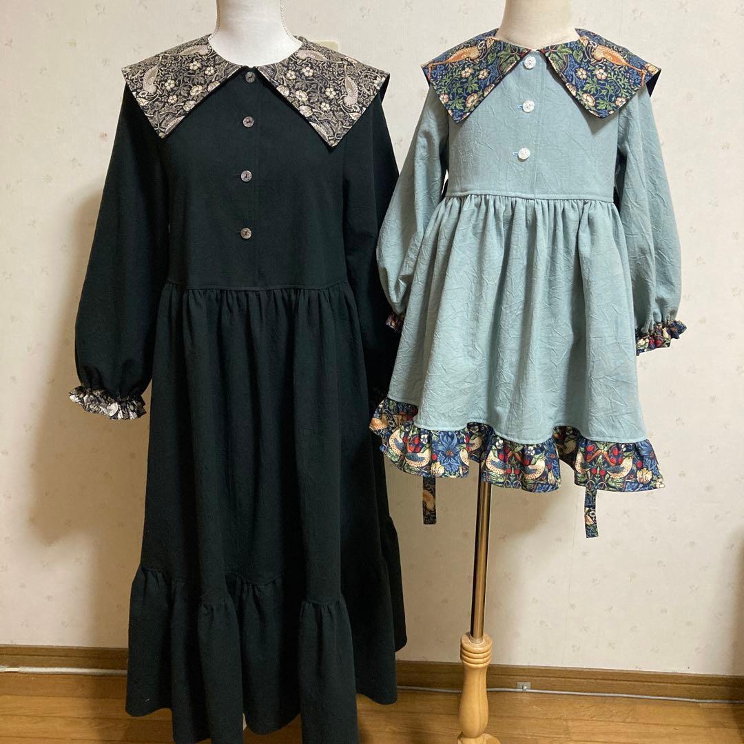 親子ワンピース　エプロンフリルワンピース