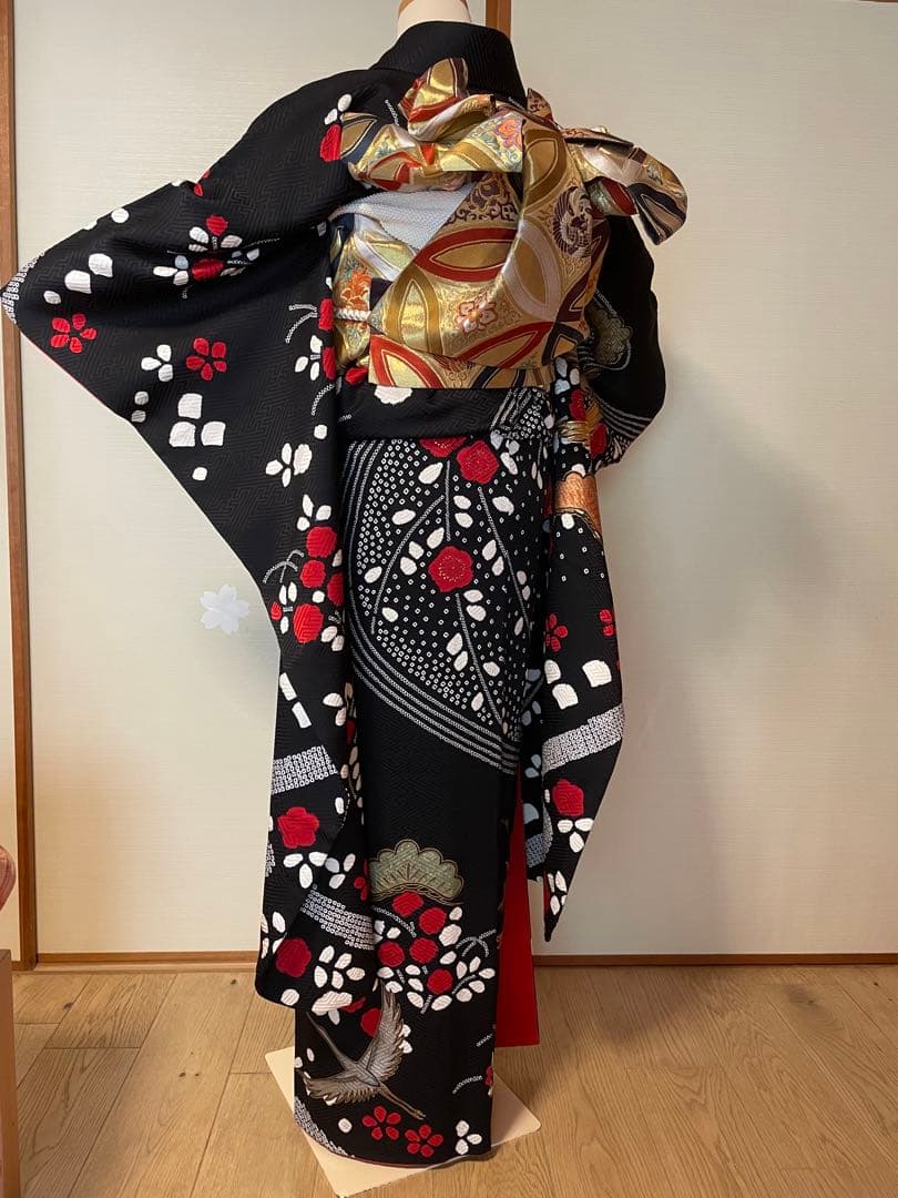 お値下げ！美品　振袖フルセット　人気の黒　手絞り　豪華刺繍　逸品