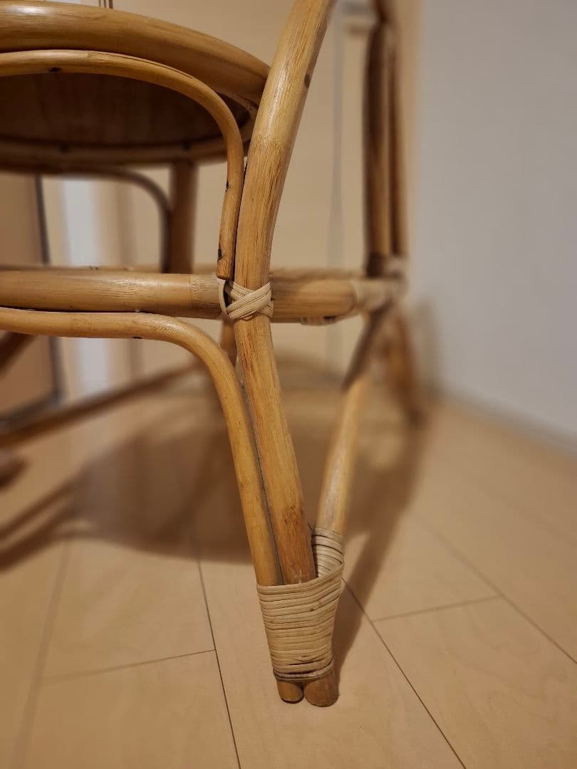 サイドテーブル付きラタンベンチ アンティーク テレフォンベンチ