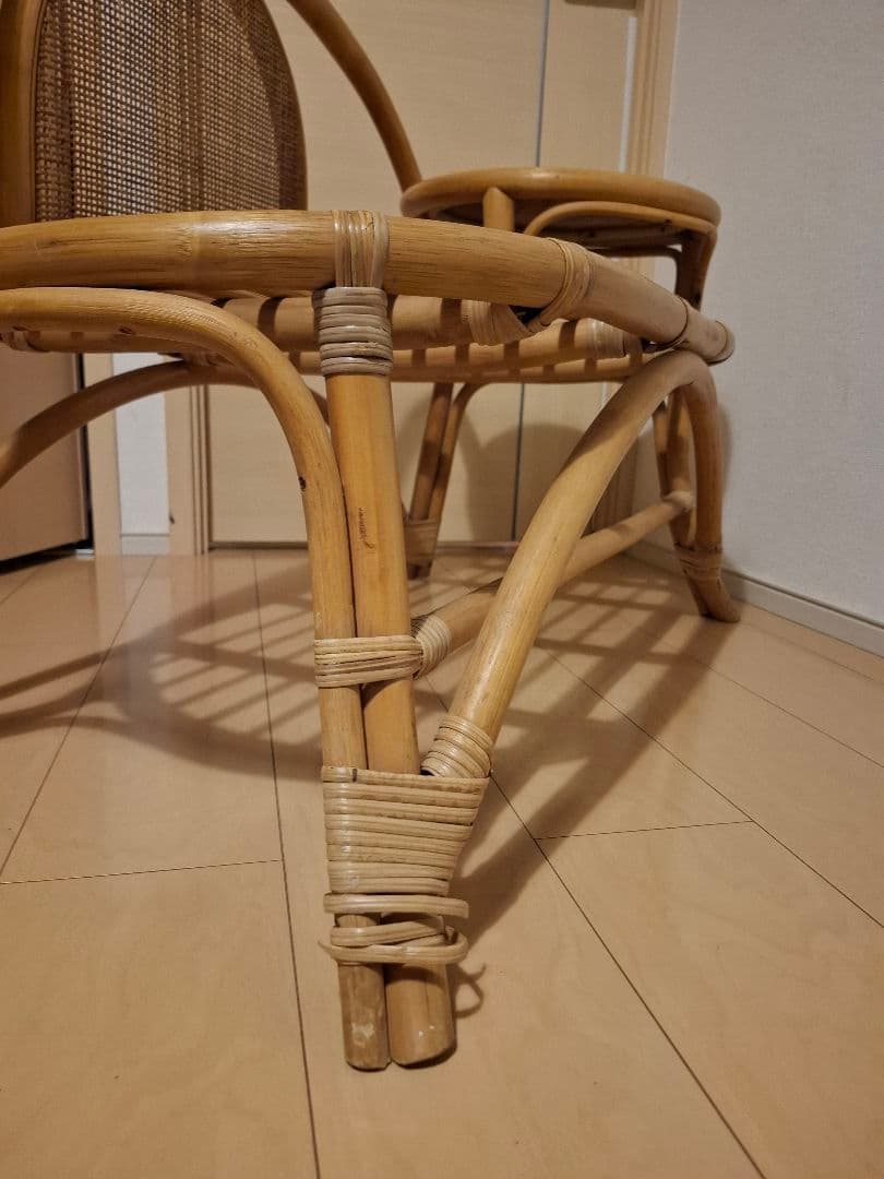 サイドテーブル付きラタンベンチ アンティーク テレフォンベンチ