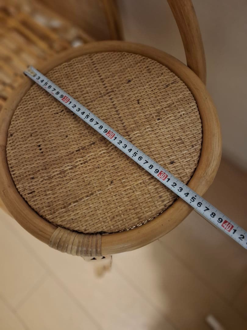 サイドテーブル付きラタンベンチ アンティーク テレフォンベンチ