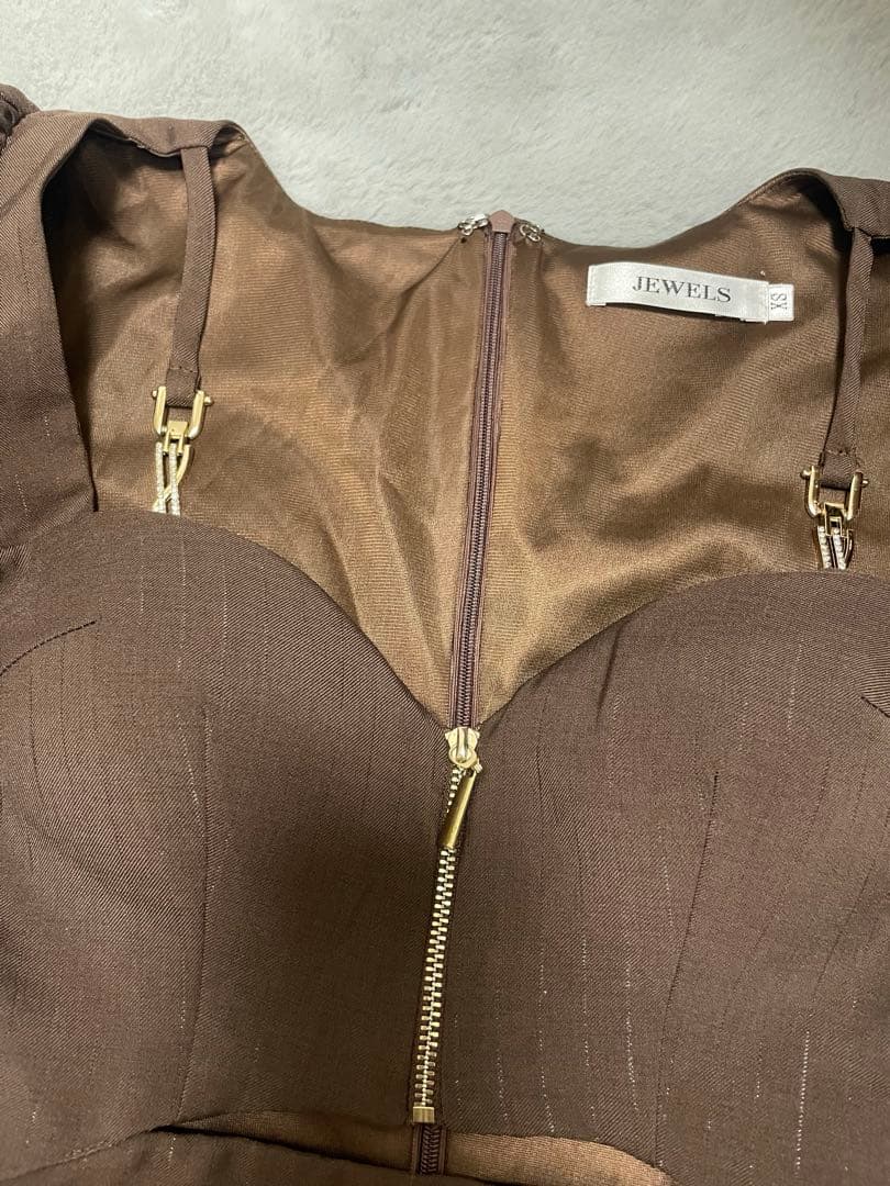 フロントジップミニドレス ブラウン